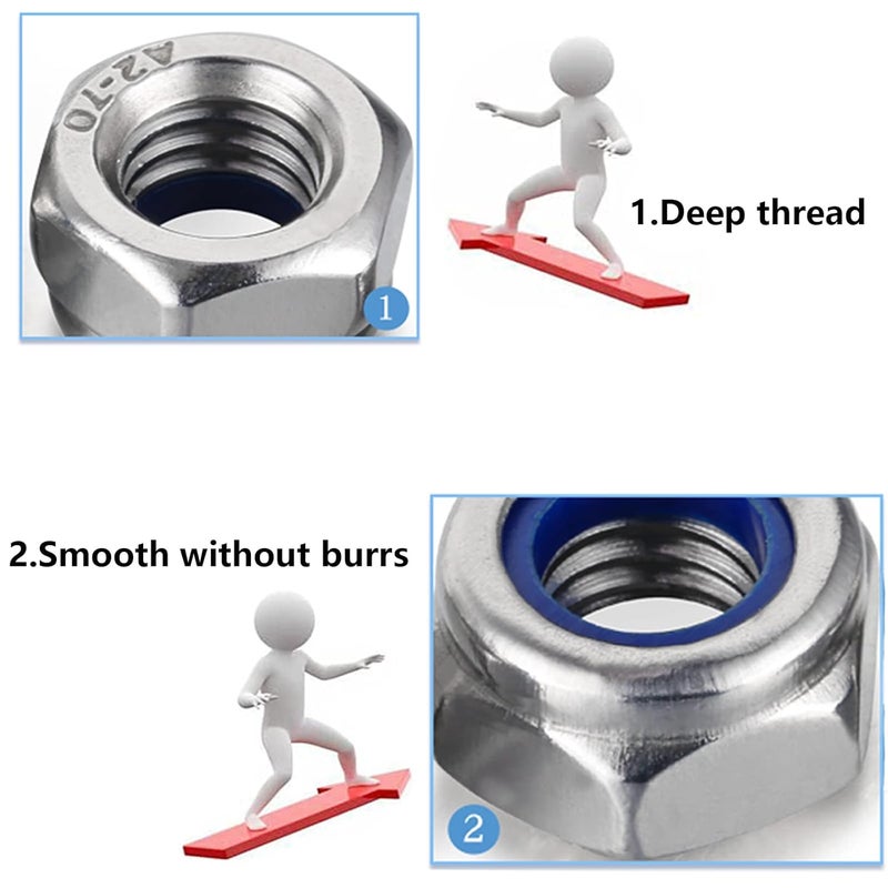 DGZ 10 Pcs M8 x 1.0mm Metric Fine Thread Nylon Insert Lock Nut, 304 Stainless Steel Non-Slip Self-Locking Nut - Image 4